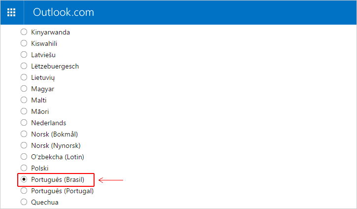 Idioma Hotmail / Outlook para português