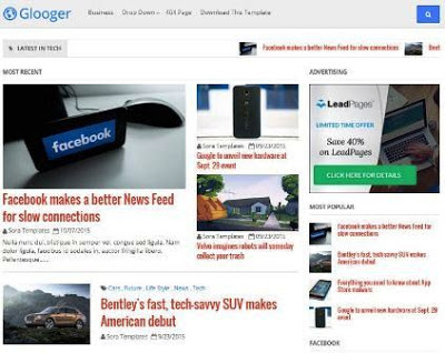 Template Glooger Responsive Gratis Terbaru 2016 untuk Blogger