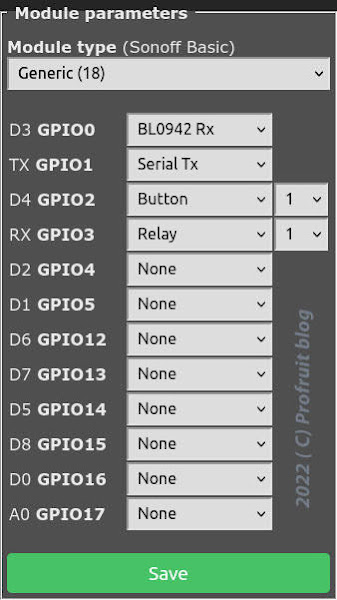 Tasmota module parameters