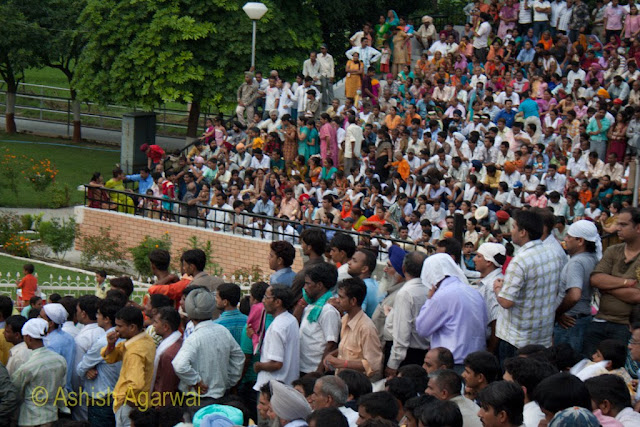 Crowd standing to get a better view of the Flag ceremony at Wagah near Amritsar