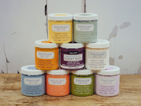 DecoArt chalky finish paint is fantastic for base coating projects as the surface needs no preparation and there are a wide variety of colours - even more once you begin mixing. 