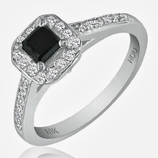 Black Diamond Engagement Ring in 18k White Gold