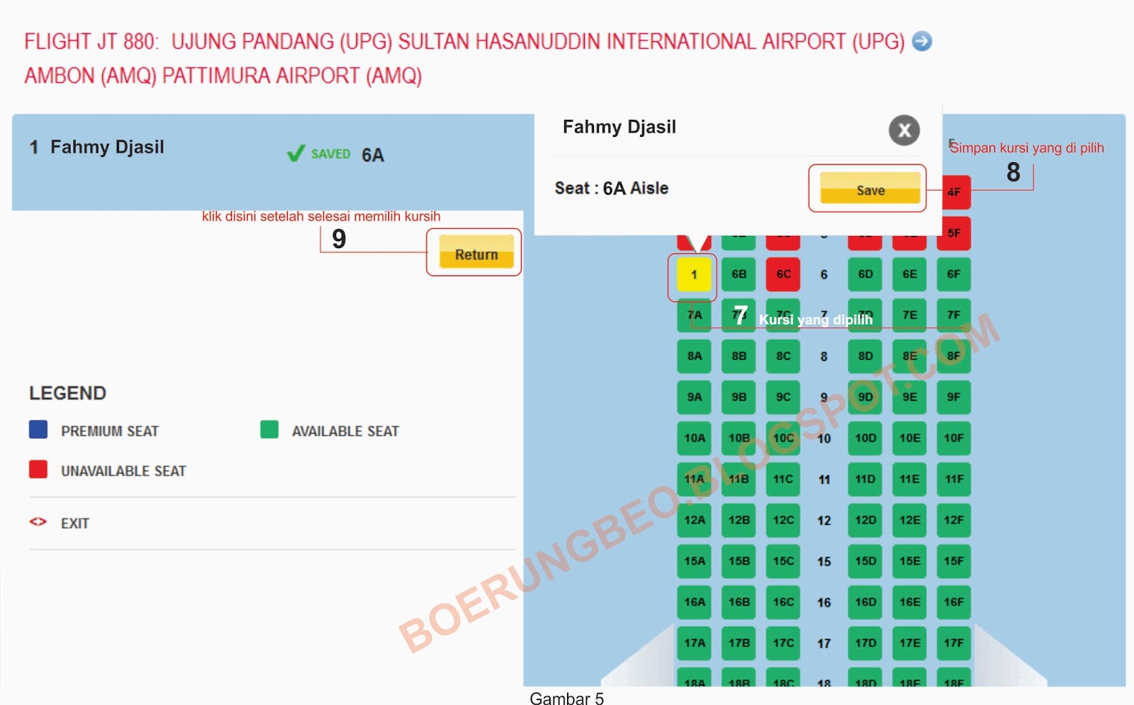 BURUNGBEO Cara checking dan pilih kursi pada Penerbangan 