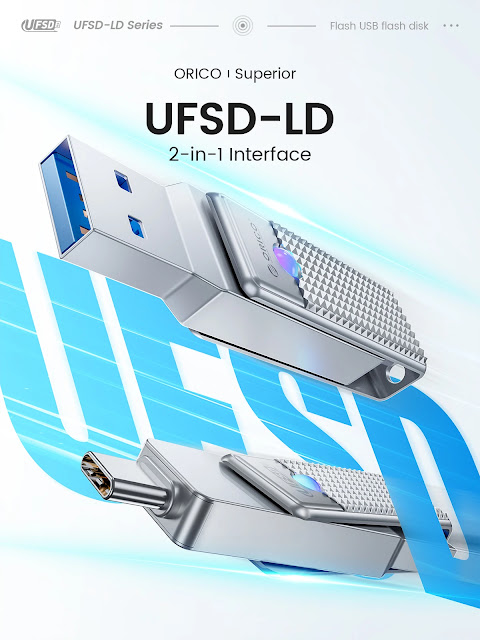 ORICO UFSD 2 in 1 Type-C & USB 3.2 Flash Drive 405MB/s High Speed Pendrive 64G 128G 256G 512G OTG U Disk for MacBook Android
