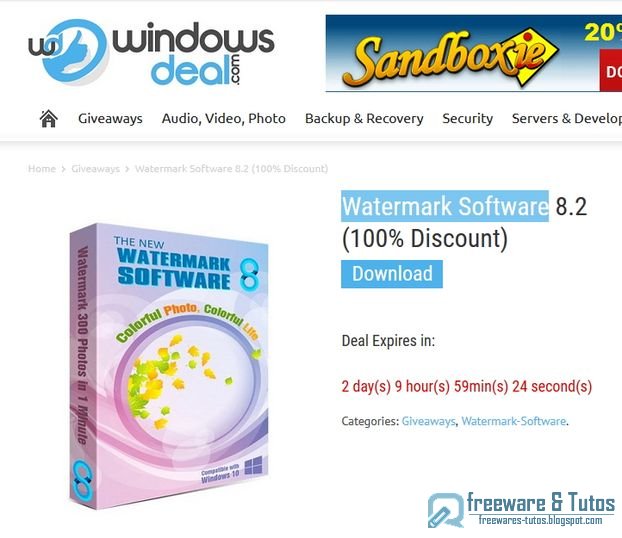 Offre promotionnelle : Watermark Software 8.2 gratuit !