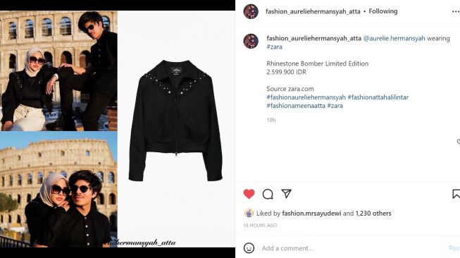Foto: Liburan ke Italia, Intip Detail OOTD Serba Hitam Aurel Hermansyah (instagram/fashion_aureliehermansyah_atta)