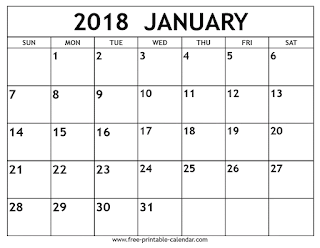 Free Printable Calendar January 2018