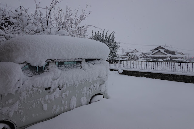 今日朝起きてみると車に雪が積もっていました