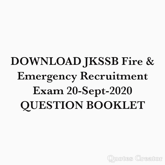 DOWNLOAD JKSSB Fire & Emergency Recruitment Exam QUESTION BOOKLET