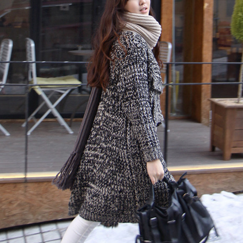 Knitted Wide Lapel Knee-Length Coat