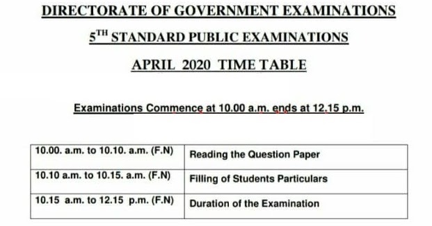 5th 8th Standard Public Exam 2020 Time Table Download