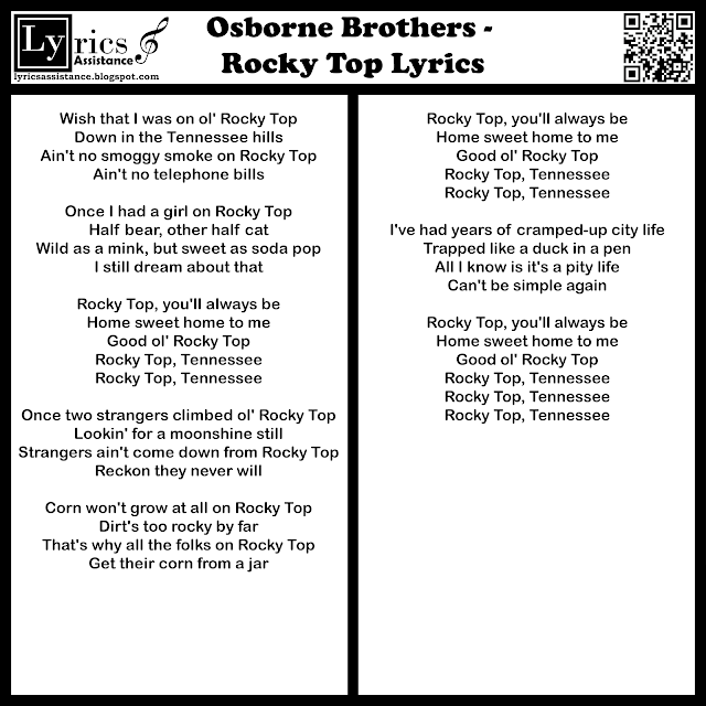 Osborne Brothers - Rocky Top Lyrics | lyricsassistance.blogspot.com