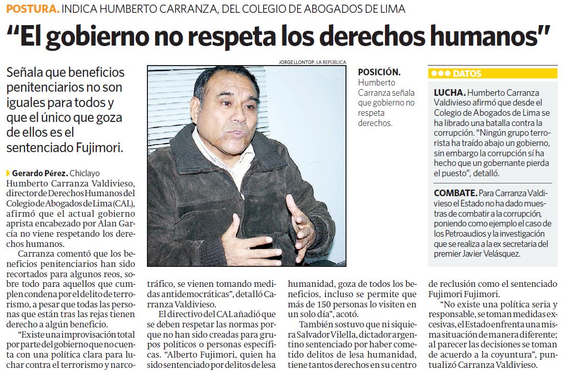 Noticias de Lambayeque: "El gobierno no respeta los derechos humanos"