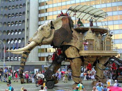 mechanical robotic elephant walking in london street