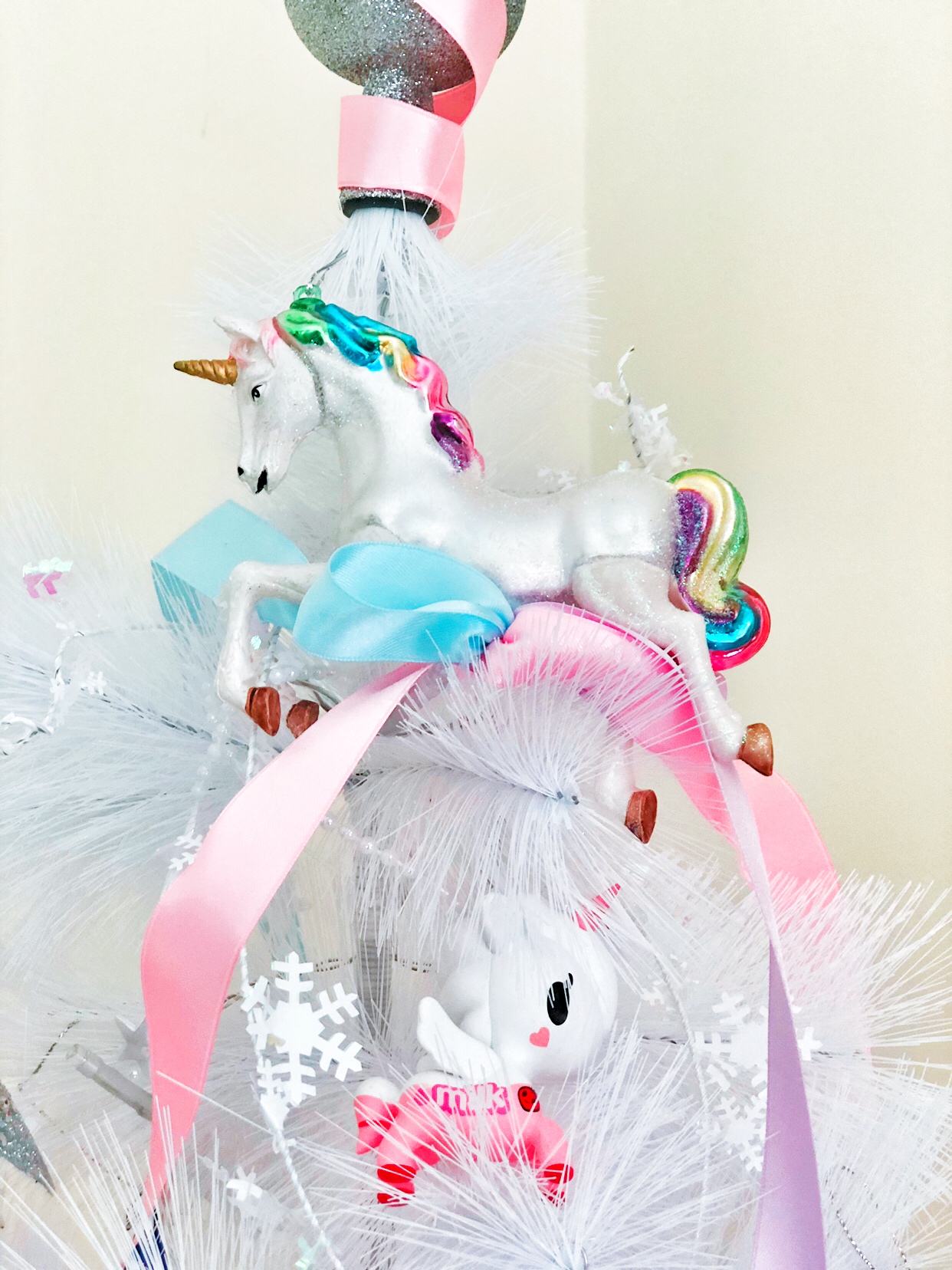 Kawaii Christmas Tree with magical Unicorn baubles