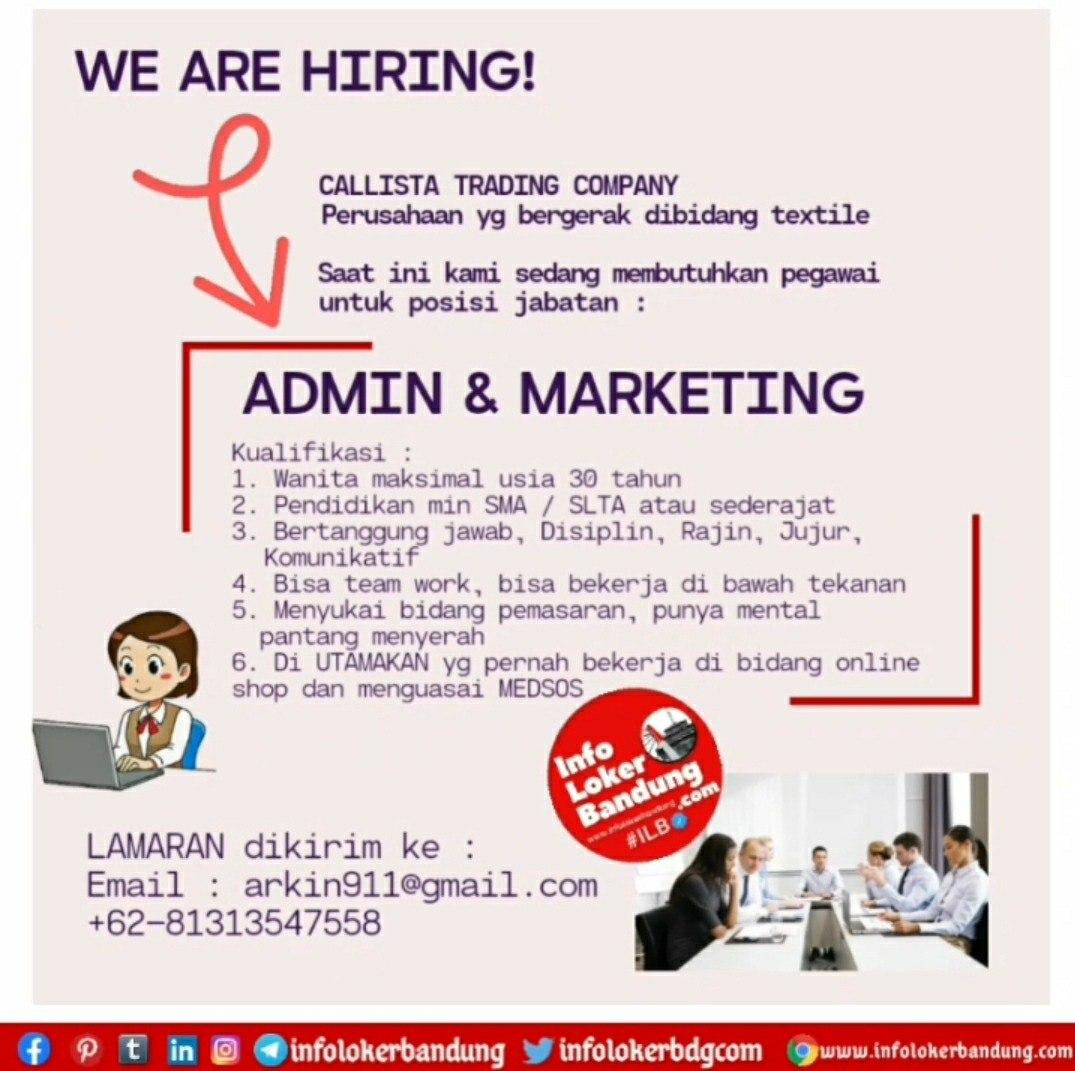 Lowongan Kerja Admin & Marketing Calista Trading Company Bandung Oktober 2020