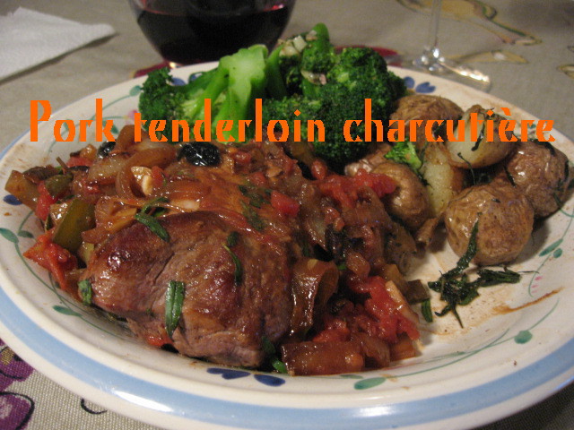fillet of pork tenderloin charcutiere fresh deli sauce broccoli grelot potatoes with rosemary