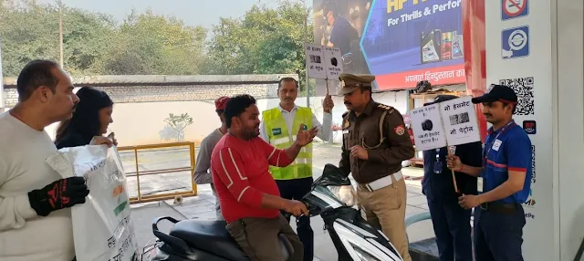 No helmet no petrol drive, road safety awareness campaign in collaboration with traffic police