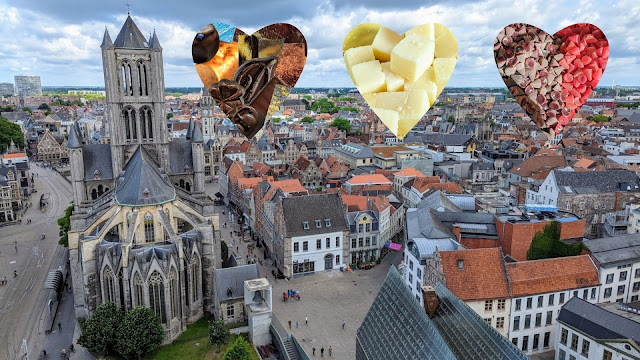 One Day in Ghent: Views of Saint Nicholas Church from the Ghent Belfry with heart inlays