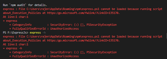 express : File C:\Users\MYPC\AppData\Roaming\npm\express.ps1 Error in Express js