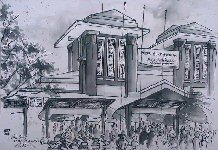 Artwork Sketsa Pasar Beringharjo