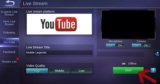 cara mengaktifkan live streaming di Mobile Legends