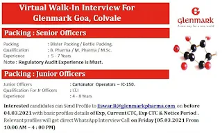 Job Vacancy For  ITI/ B. Pharma / M. Pharma / M.Sc. For Glenmark Pharmaceuticals Limited Goa, Direct Interview On Whatsapp