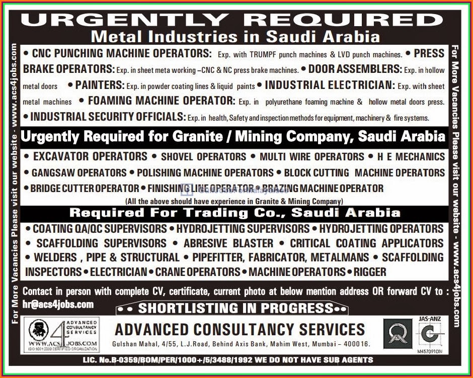 Vacancies For Metal Industries KSA