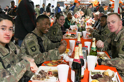 Soldiers having Thanksgiving Dinner