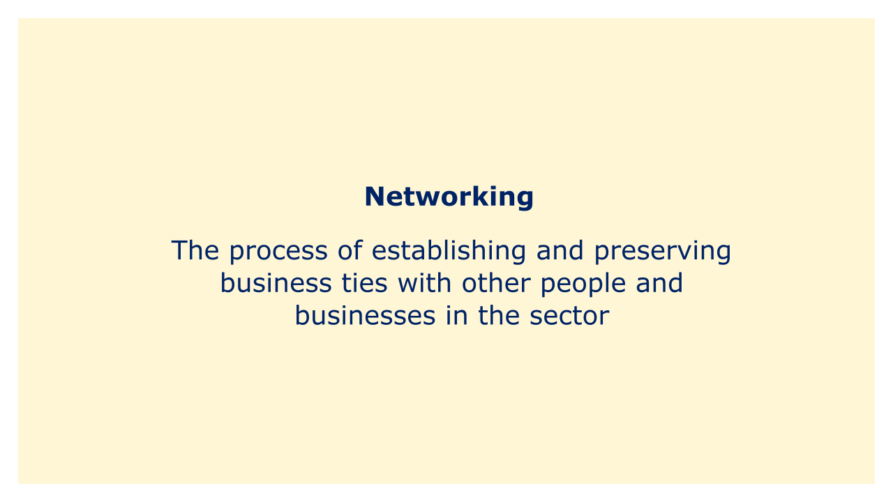 The process of establishing and preserving business ties with other people and businesses in the sector.