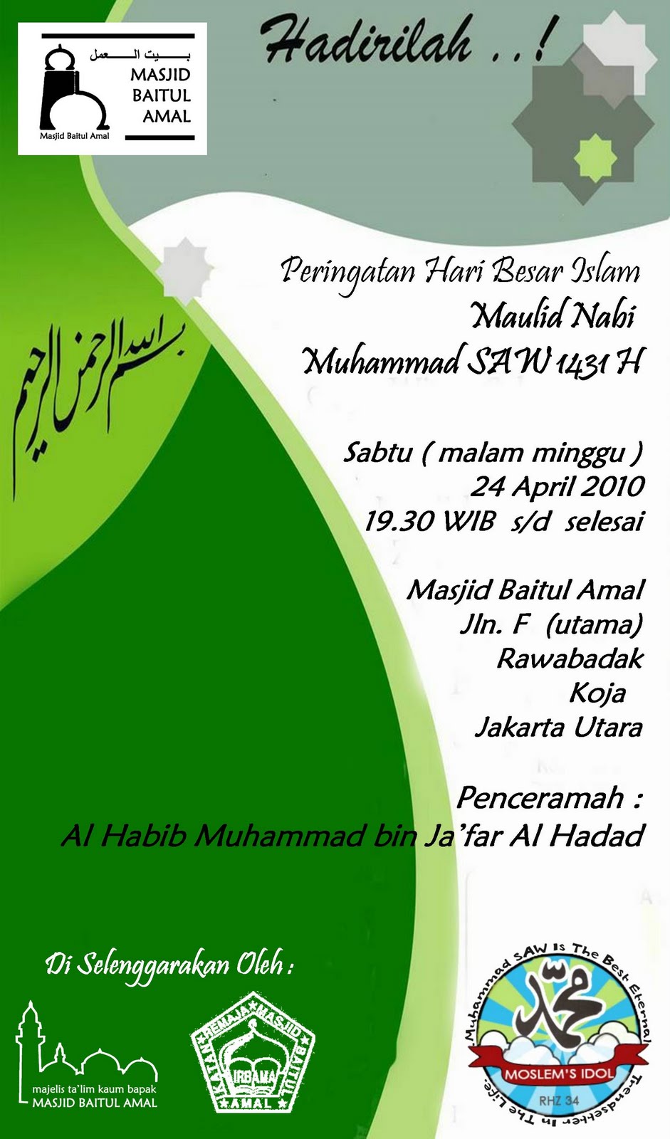 Baitul Amal Islamic Youth Association: Undangan Maulid 