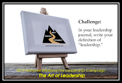 easel with Wildland Fire Leadership Development Program logo - Challenge #3: In your leadership journal, write your definition of "leadership."