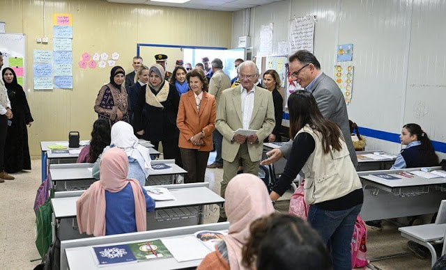 King Carl Gustaf and Queen Silvia of Sweden visited the Zaatari refugee camp in Mafraq near Syrian border