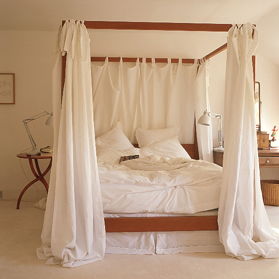 poster-bed-A-cherrywood-four-poster-bed-with-linen-curtains ...