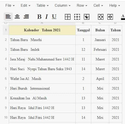 cara membuat tabel di blog dengan excel