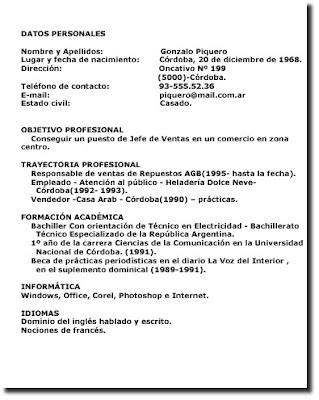 ejemplos de resume. ejemplos curriculum vitae.