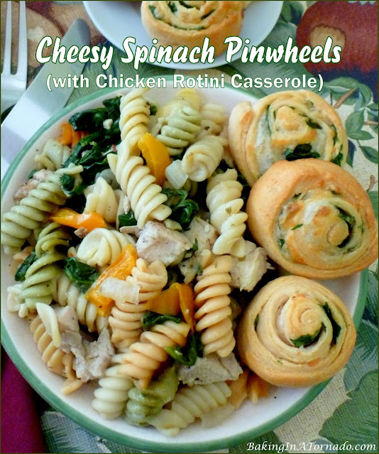 Cheesy Spinach Pinwheels | recipe developed by Karen of www.BakingInATornado.com | #recipe #bread
