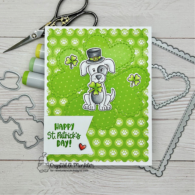 Happy St. Patrick's Day by Crystal features Lucky Dog, A Cat's Life, Frames & Flags, and Heart Frames by Newton's Nook Designs; #inkypaws, #newtonsnook, #puppycard, #dogcard, #cardmaking, #cardchallenge, #stpatrircksdaycards