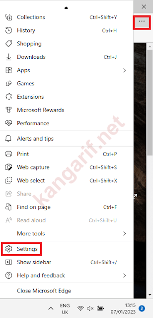 klik ikon titik tiga --> settings