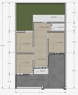 Denah Desain Rumah Minimalis 7x12