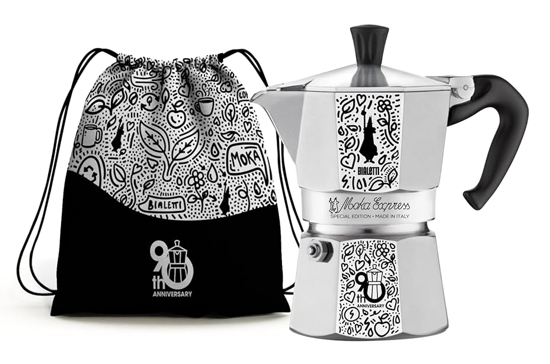 Bialetti Moka Express 90th Anniversary with bag