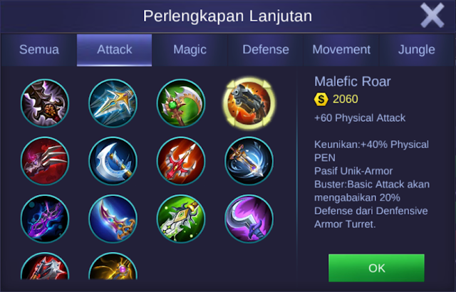 item malefic roar mobile legends bang bangs