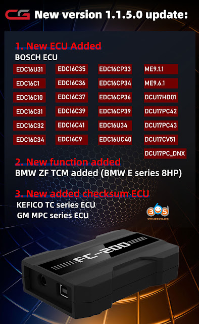 CG FC200 V1.1.5.0 Adds More ECU16 DCU17 ECUs