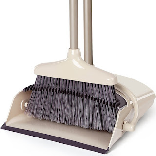 Broom and Dustpan Set, Treelen Broom with Dust Pan with Long Handle Combo Set for Office and Home Standing Upright Sweep Use with Lobby Broom