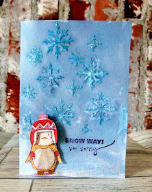 close up of cute penguin in a red hat card