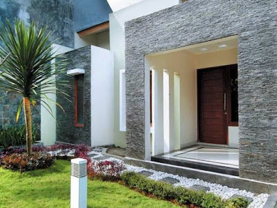 desain teras rumah minimalis dengan watu alam full