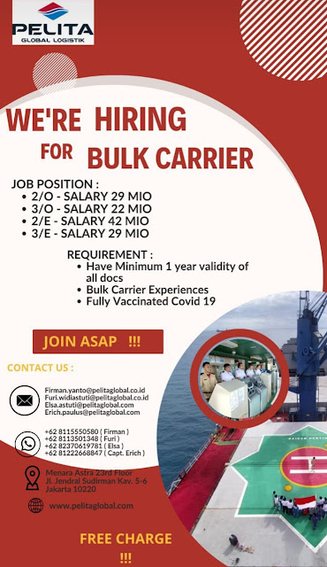 Urgent Need Pelaut Kapal Bulk Carrier Agustus 2023