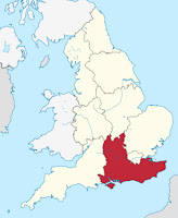 Outline map of the UK detailing South East region
