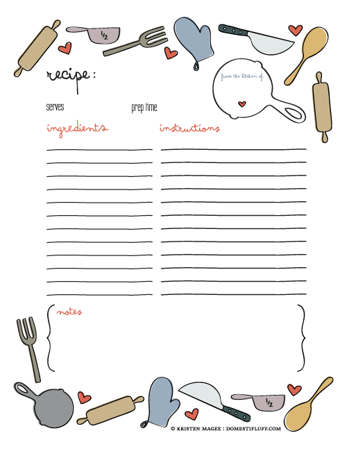 Free paper Giving: books craft  free download Recipe Page Template Joy pdf Printable of