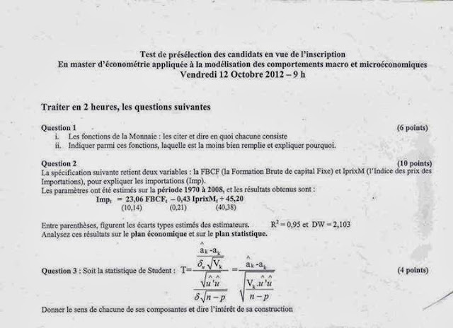 Exemple du concoursMaster d'économétrie appliquée à la 